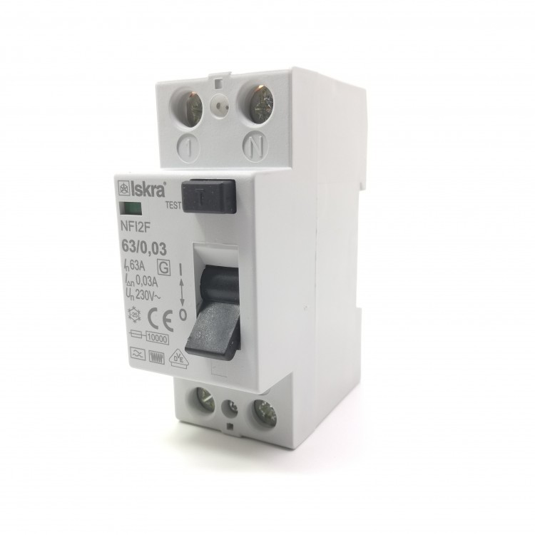 Iskra F Tipi NFI2F 2X63A/30mA 2 Kutup Short-Time Delay Kaçak Akım Koruma Şalteri
